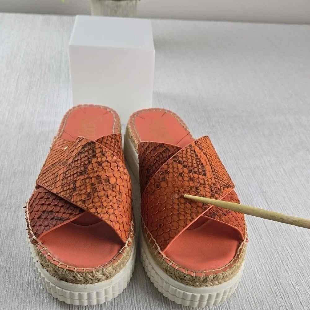 Franco Sarto Birch Orange Snakeskin Leather Espadrille Platform Sandals Mens 8M